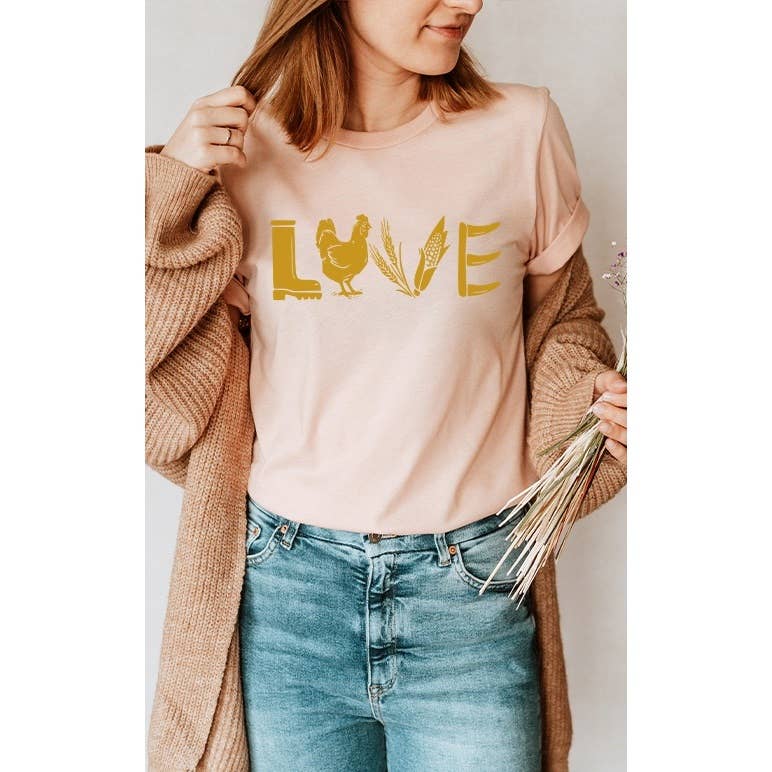 Love Rainboot Chicken Corn Farm Rake Graphic Tee