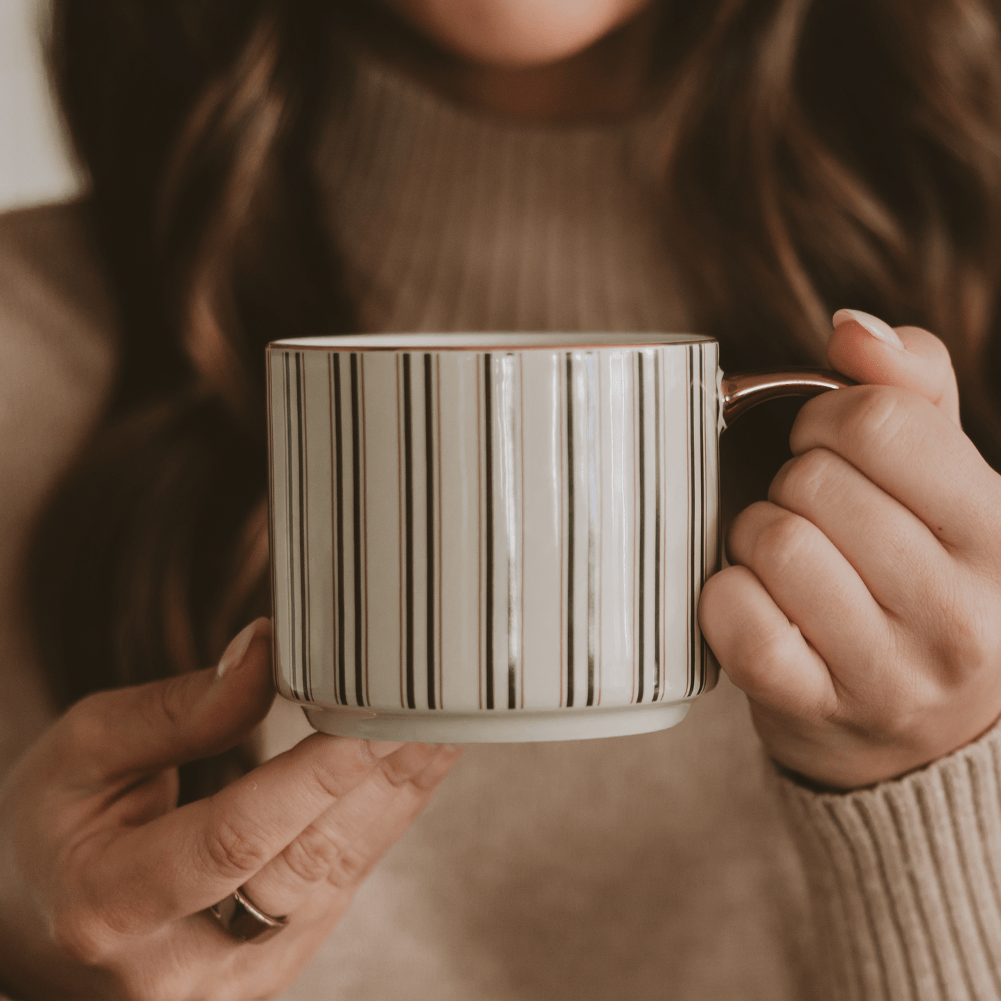 Green Stripe 14oz. Gold Handle Coffee Mug