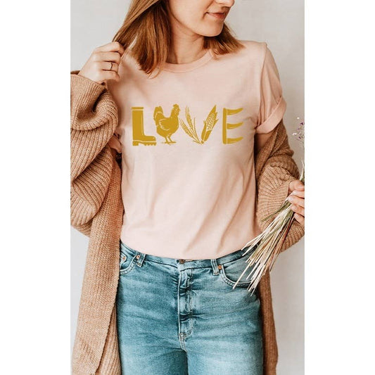 Love Rainboot Chicken Corn Farm Rake Graphic Tee