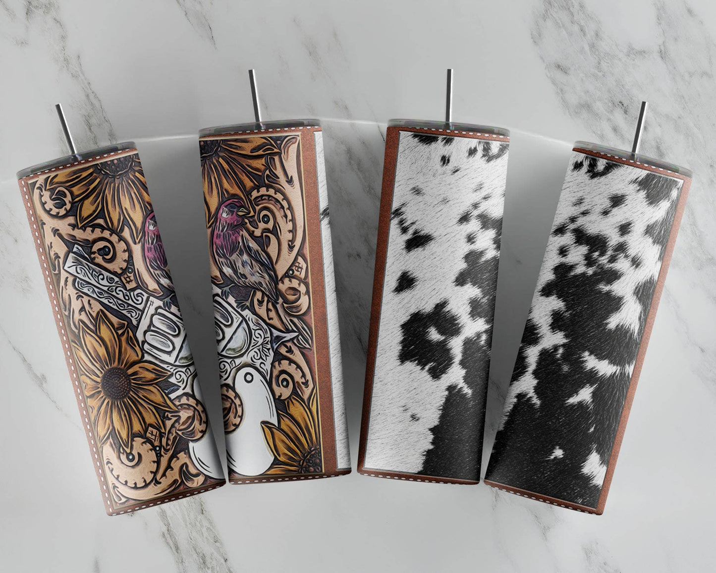 Tooled Cowhide Tumbler