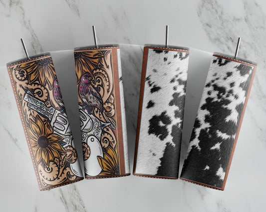 Tooled Cowhide Tumbler