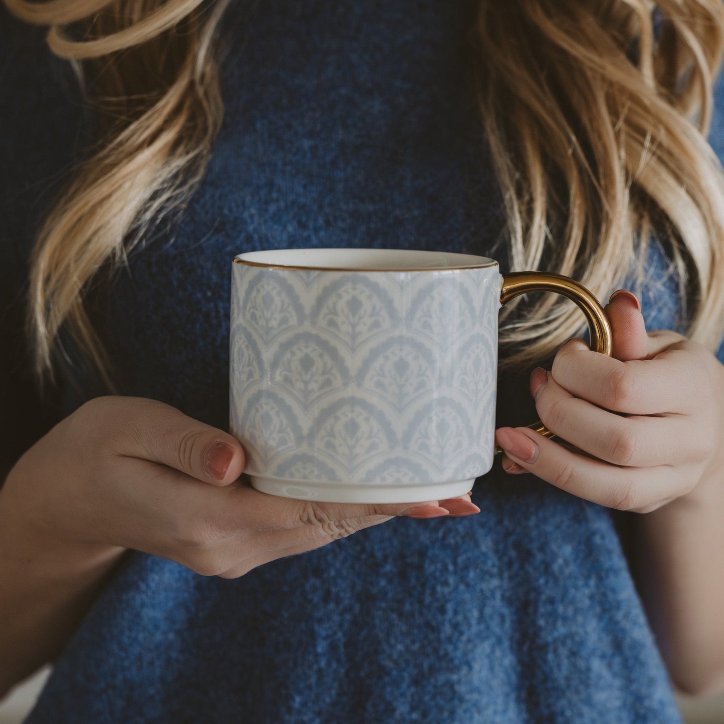 Blue Fan Quilt 14 oz Coffee Mug
